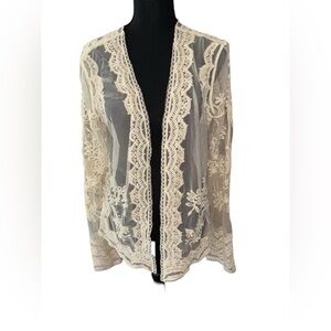 Sundance Journey Begins Sheer Lace Cardigan L